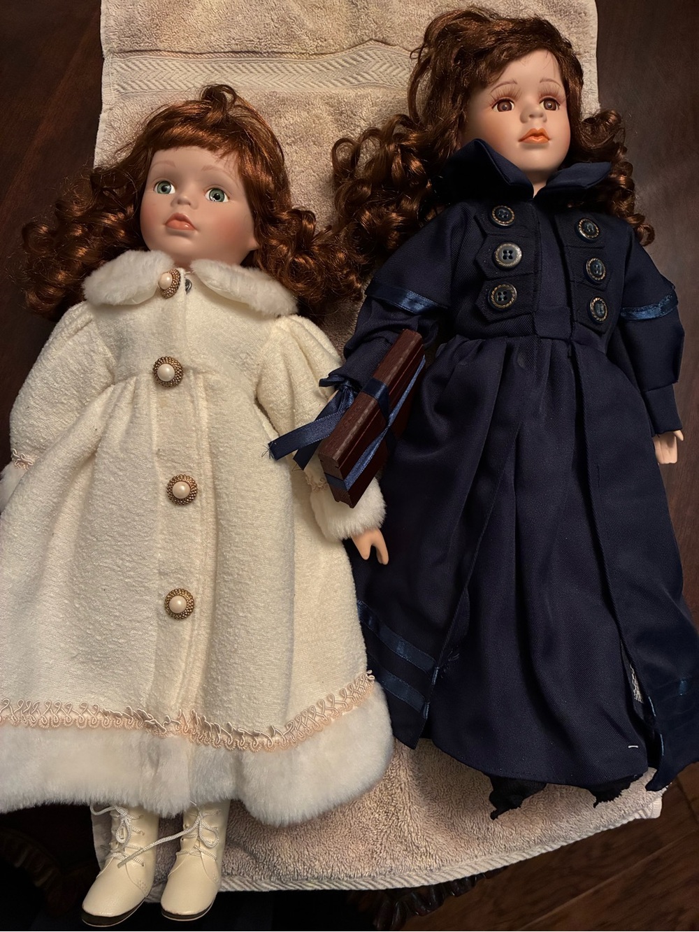 Classic Porcelain Doll Set - Cream and Navy Coats